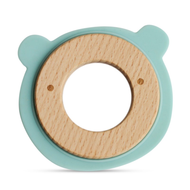 Anneau de dentition en bois et silicone bleu bébé Anneau de dentition en bois et silicone bleu bébé