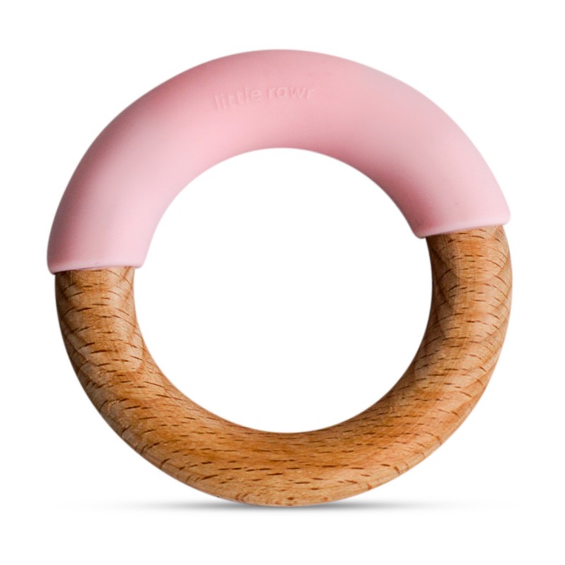 Anneau de dentition en bois et silicone rose bébé Anneau de dentition en bois et silicone rose bébé