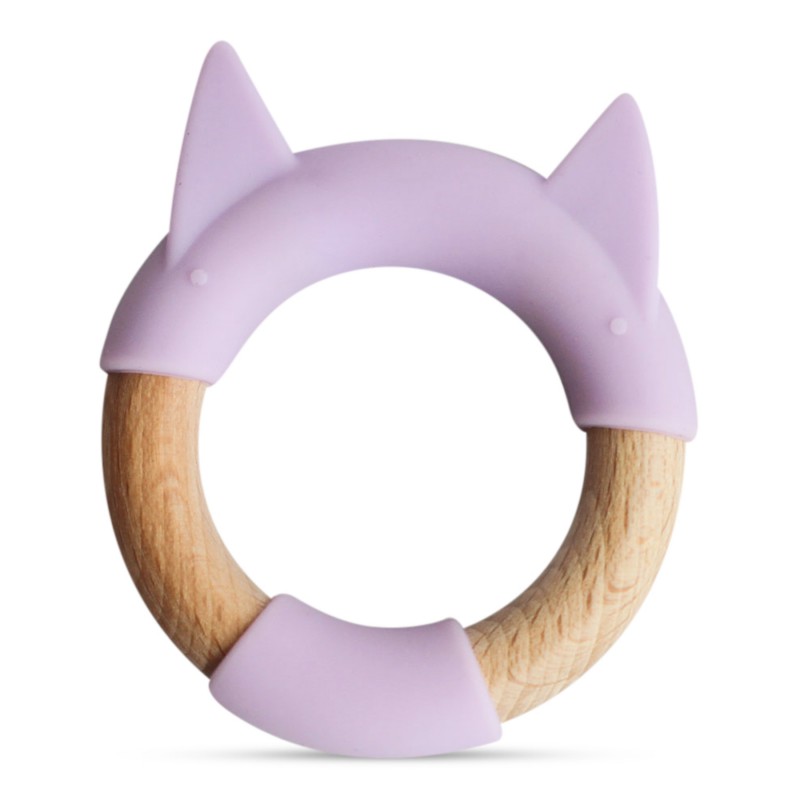 Anneau de dentition en bois et silicone violet bébé Anneau de dentition en bois et silicone violet bébé