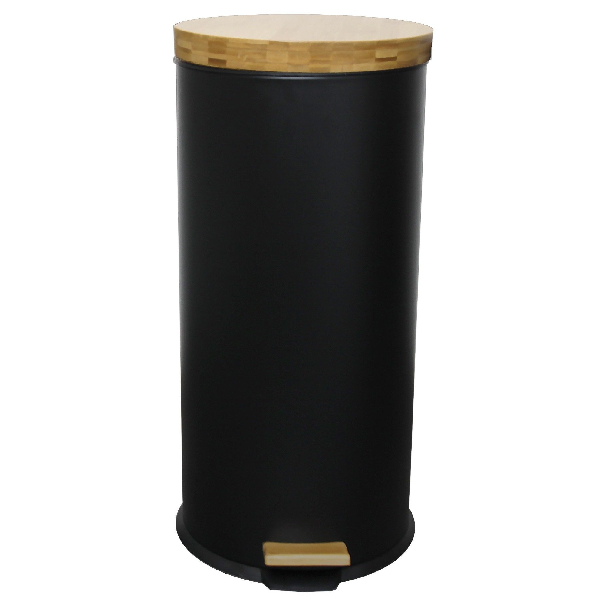 Poubelle de cuisine à pédale bois et acier noir 30L