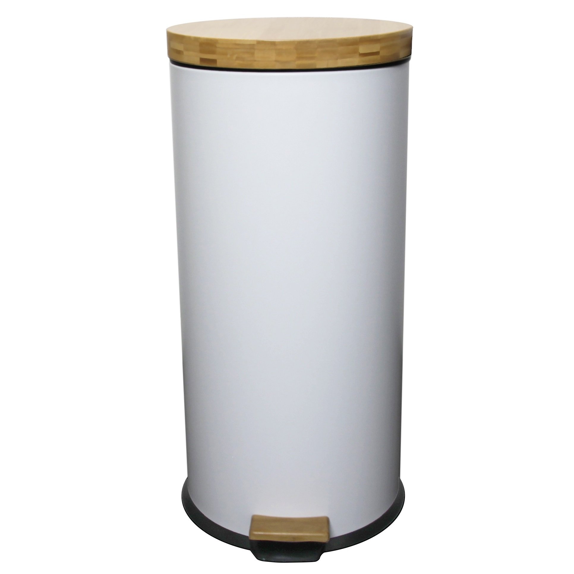 Poubelle de cuisine à pédale bois et acier blanc 30L