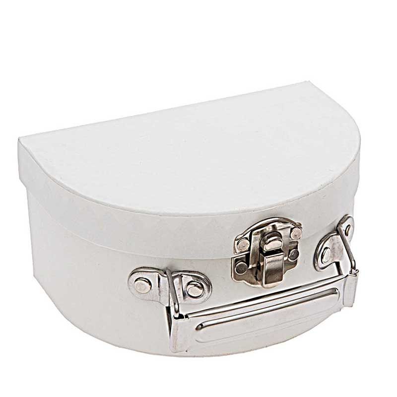 Petite valise en carton semi-circulaire blanche à décorer 12x9x6cm