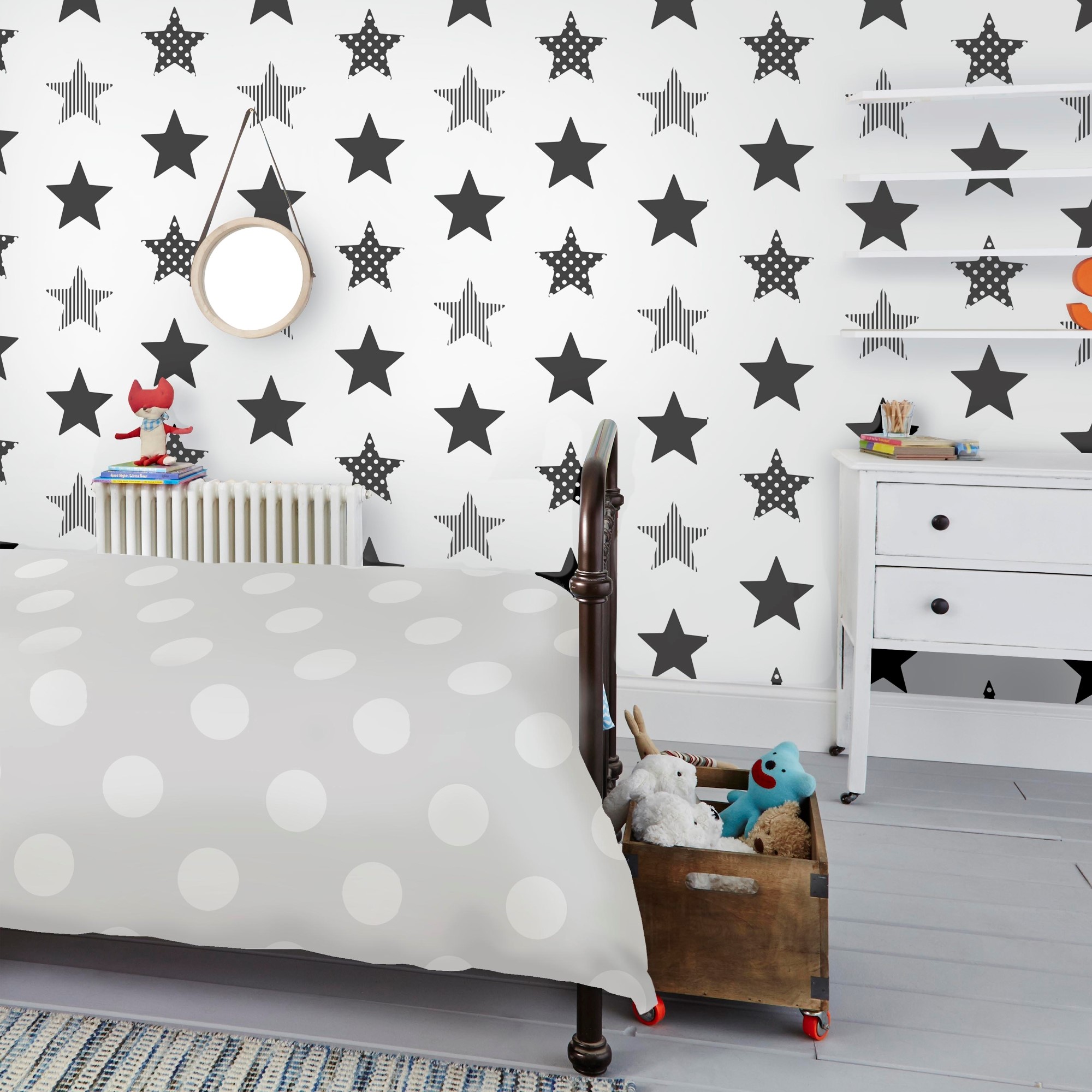 Papier peint intissé étoiles superstar noir blanc 1005x52cm Papier peint intissé étoiles superstar noir blanc 1005x52cm