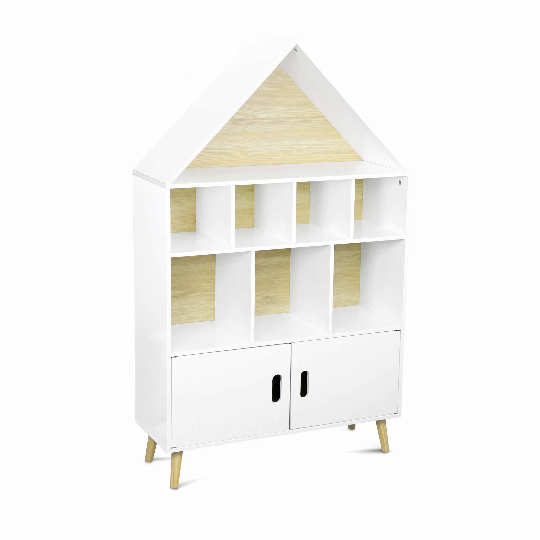 Etagère bibliothèque maison pour enfant en pin naturel blanc Etagère bibliothèque maison pour enfant en pin naturel blanc