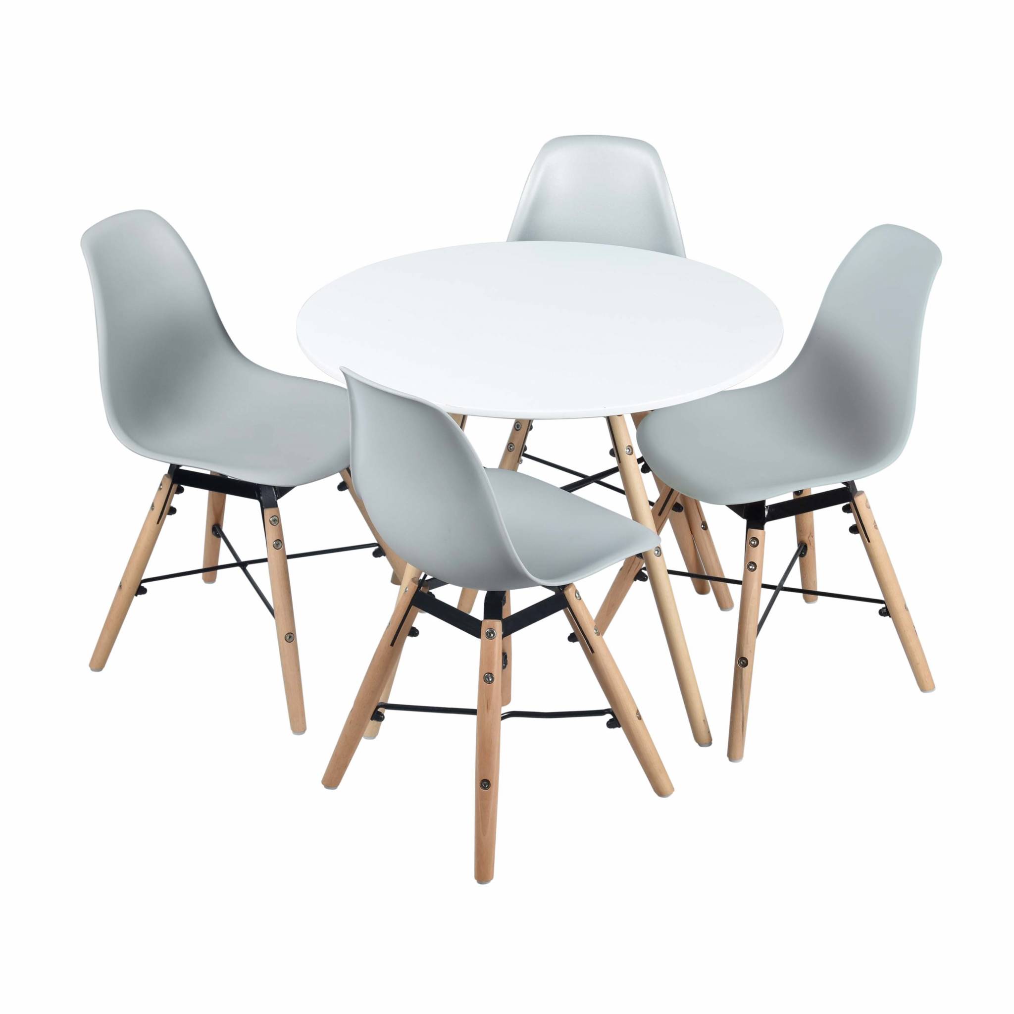 Table ronde et lot de 4 chaises grises pour enfant Table ronde et lot de 4 chaises grises pour enfant