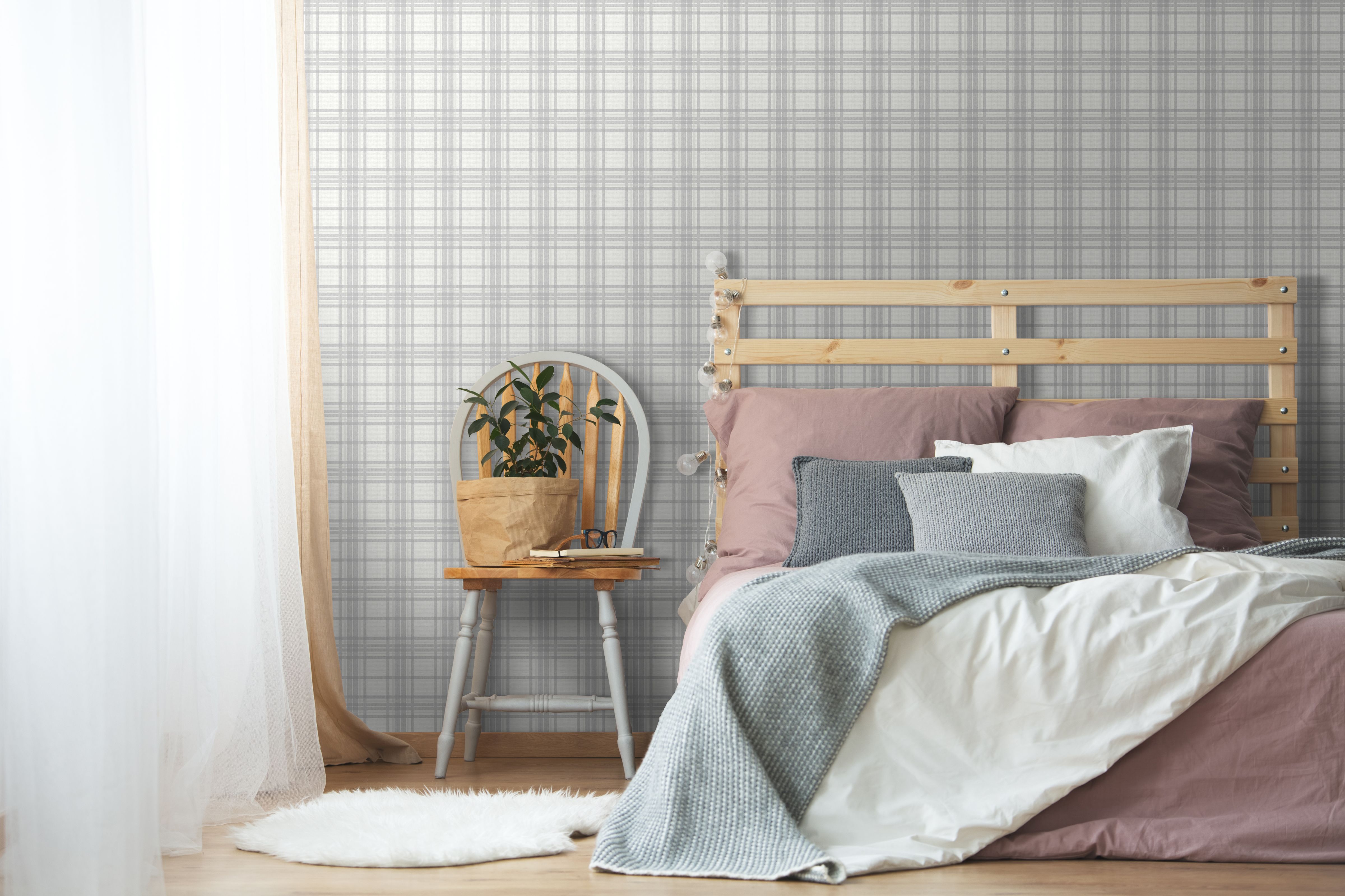 Papier peint intissé quadrillé tartan argent 1005x52cm Papier peint intissé quadrillé tartan argent 1005x52cm