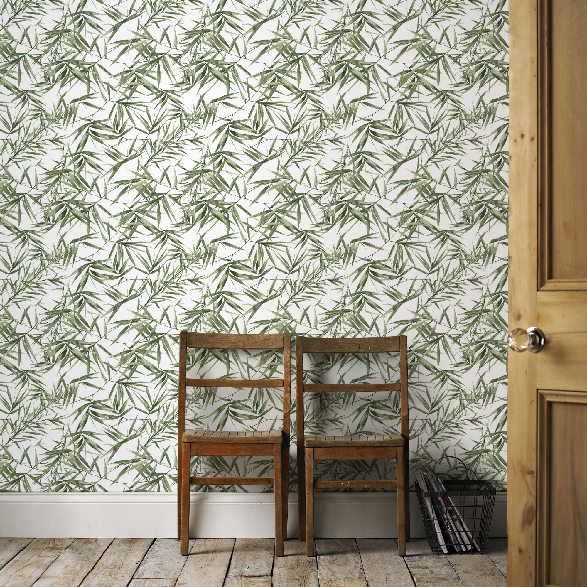 Papier peint intissé feuilles de bambou vert blanc 1005x52cm Papier peint intissé feuilles de bambou vert blanc 1005x52cm