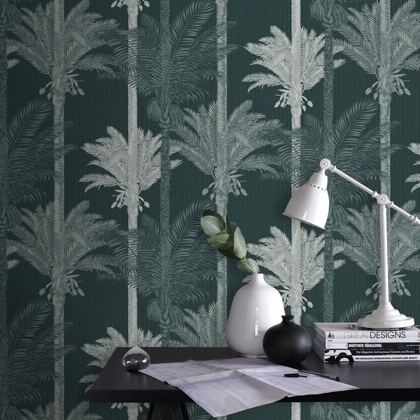 Papier peint intissé palmiers exotiques vert 1005x52cm