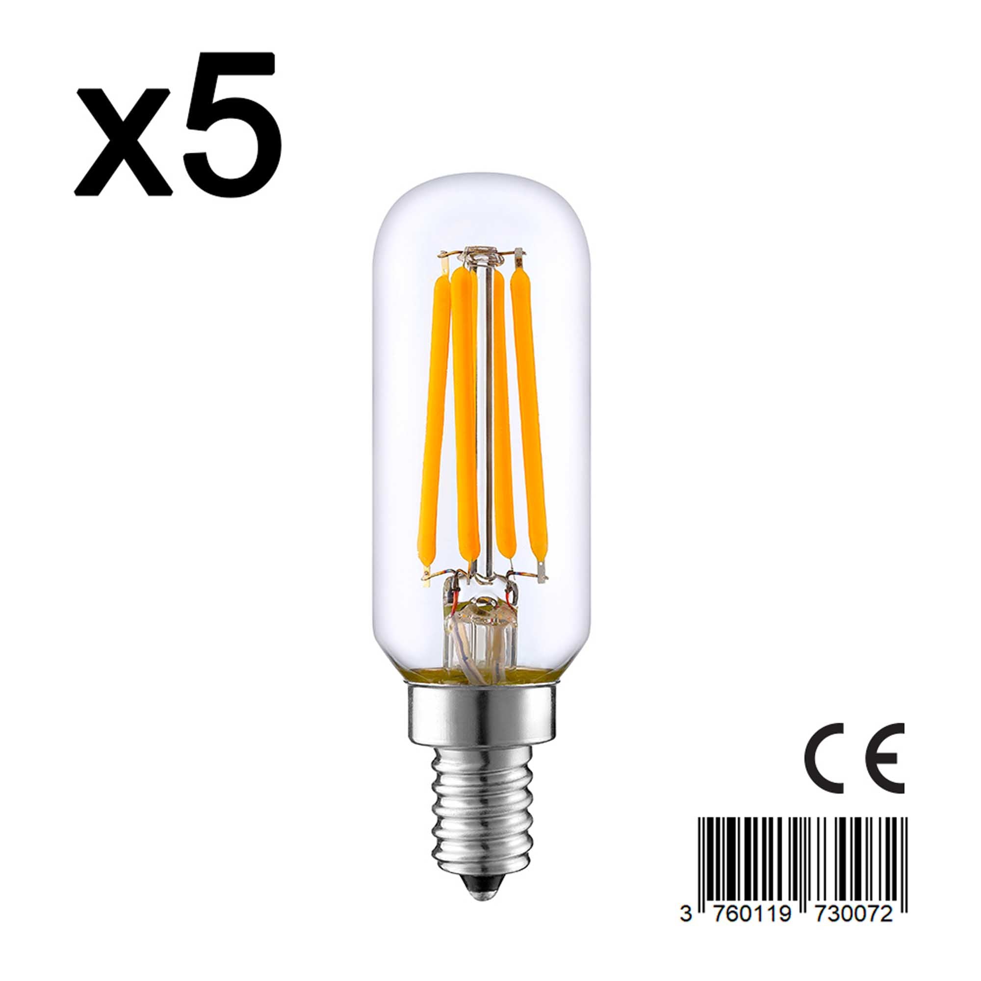 Lot de 5 ampoules filaments LED Verre Transparent E14 4W