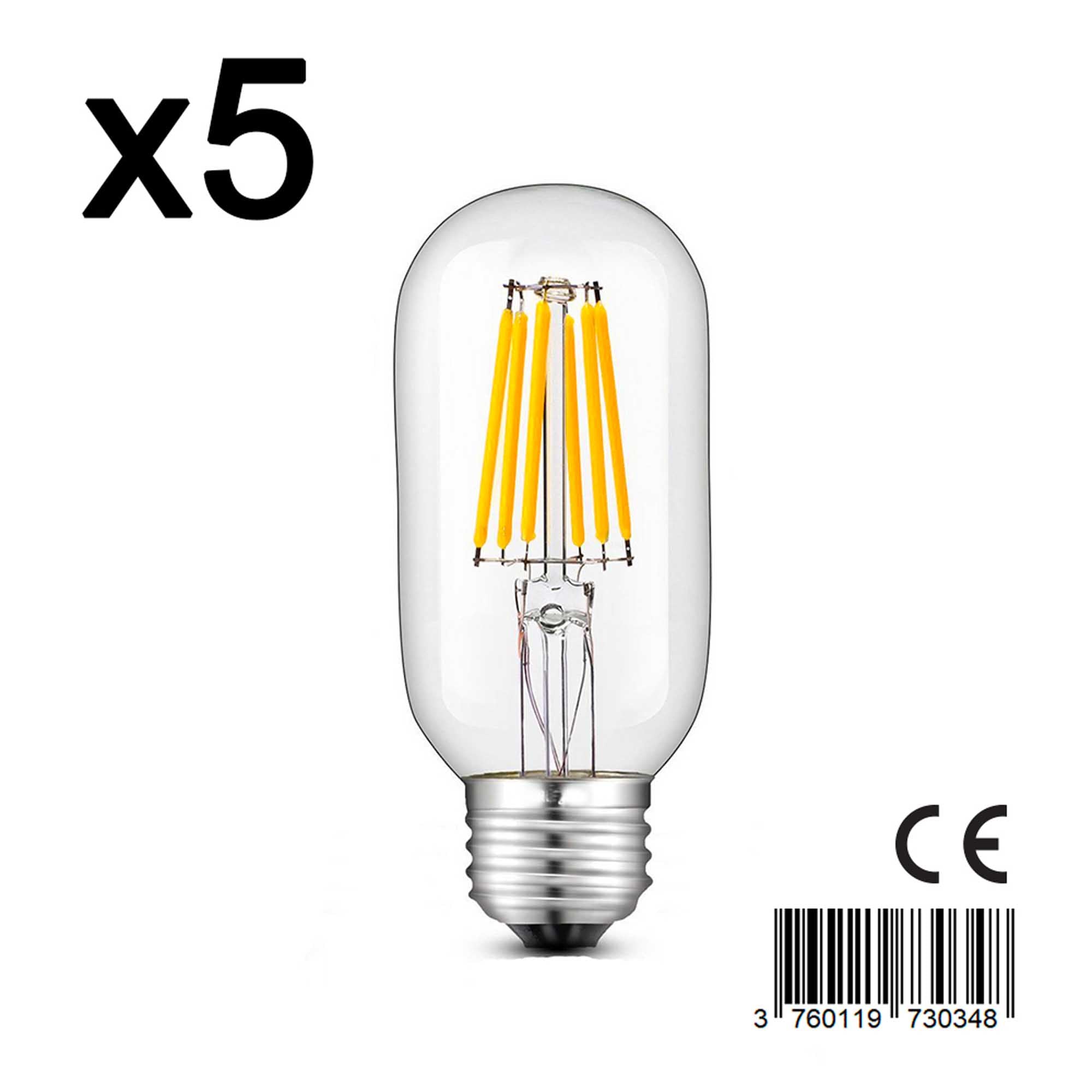 Lot de 5 ampoules filaments LED Verre Transparent E27 6W