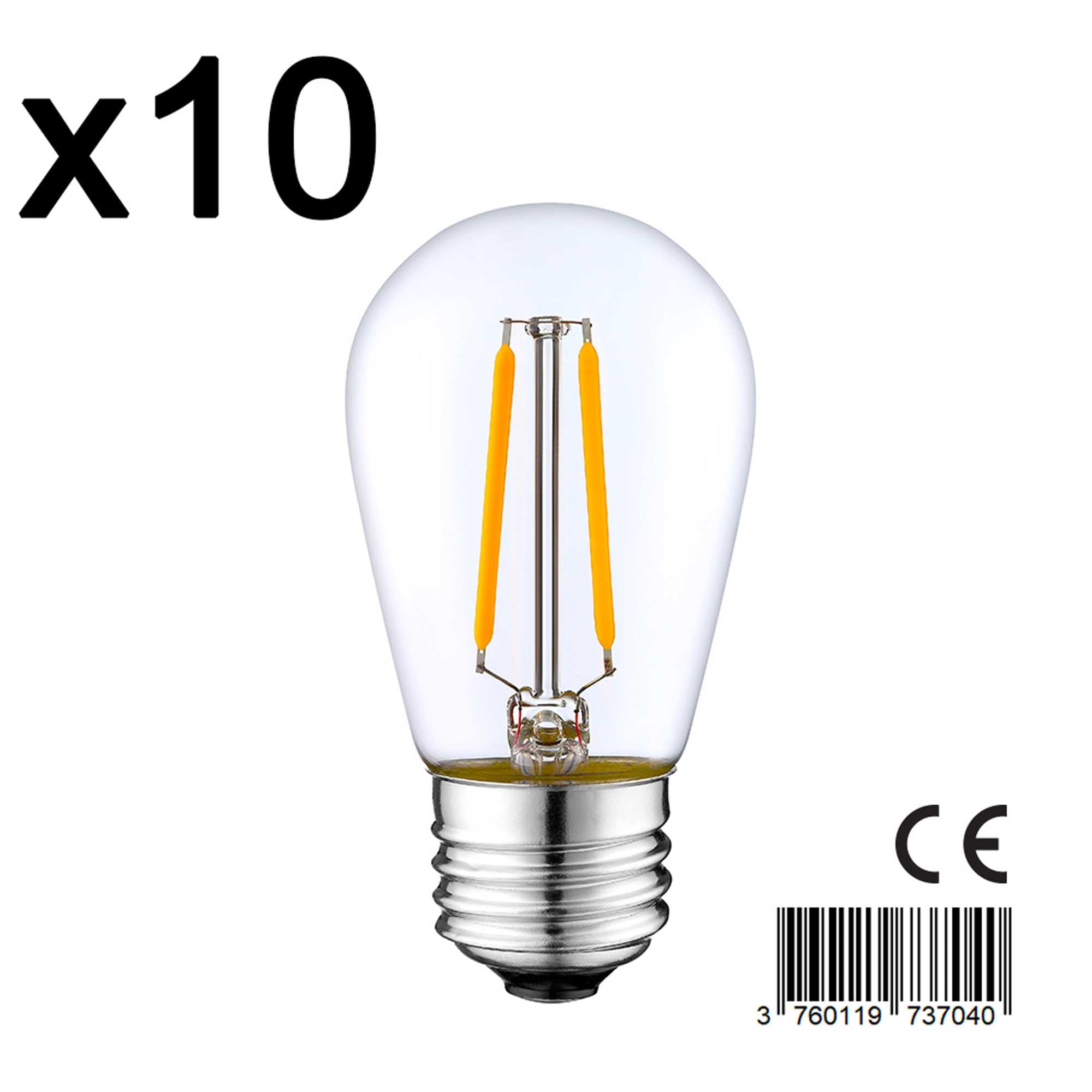Lot de 10 ampoules filaments LED Verre Transparent E27 2W