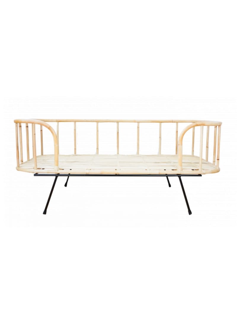 Lit banquette enfant rotin et métal Lit banquette enfant rotin et métal