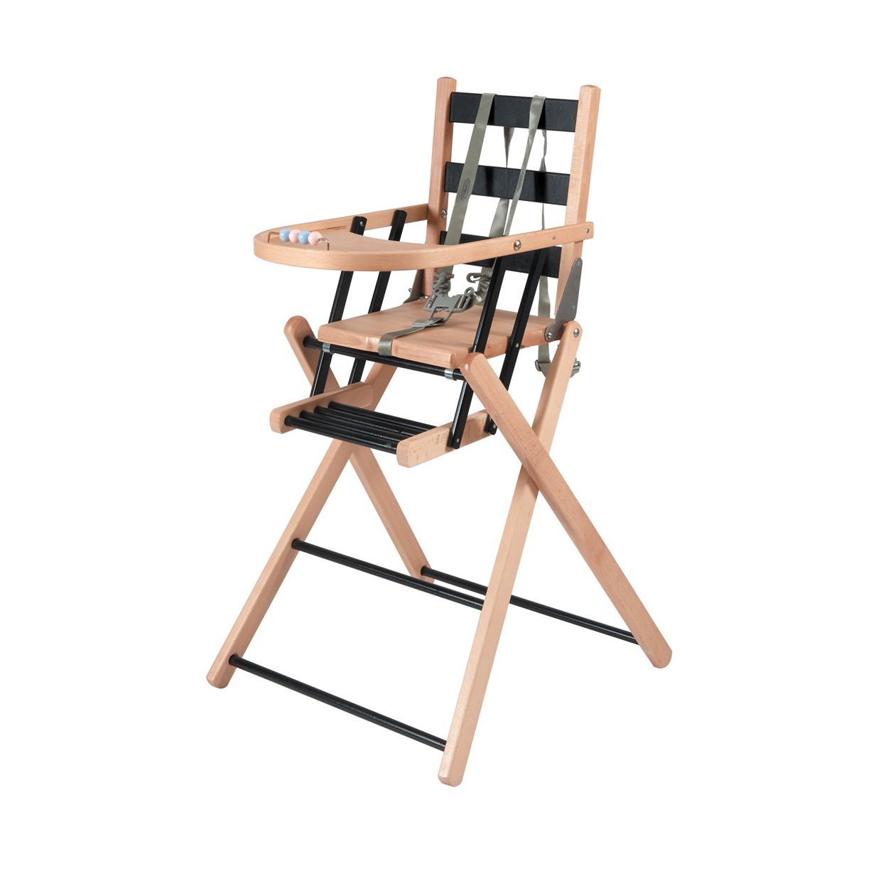Chaise haute bébé pliante en bois bicolore noir - 57x95 cm Chaise haute bébé pliante en bois bicolore noir - 57x95 cm