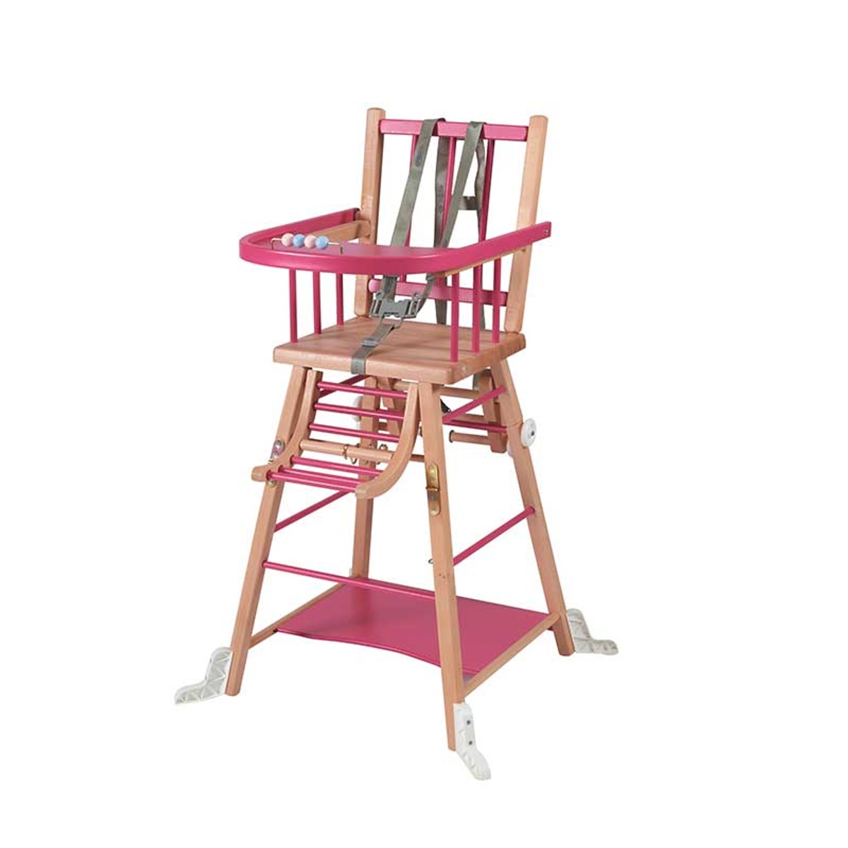 Chaise haute bébé en bois bicolore fuchsia - 57x95 cm Chaise haute bébé en bois bicolore fuchsia - 57x95 cm