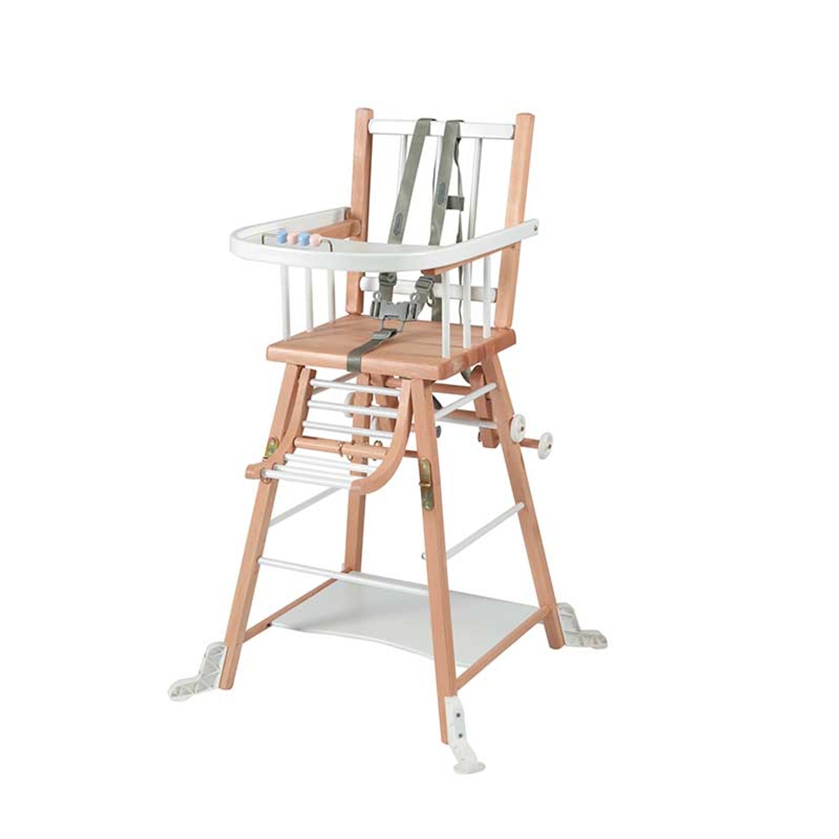 Chaise haute bébé en bois bicolore blanc - 57x95 cm Chaise haute bébé en bois bicolore blanc - 57x95 cm