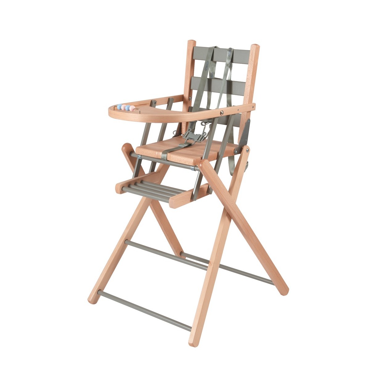 Chaise haute bébé pliante en bois bicolore gris - 57x95 cm Chaise haute bébé pliante en bois bicolore gris - 57x95 cm