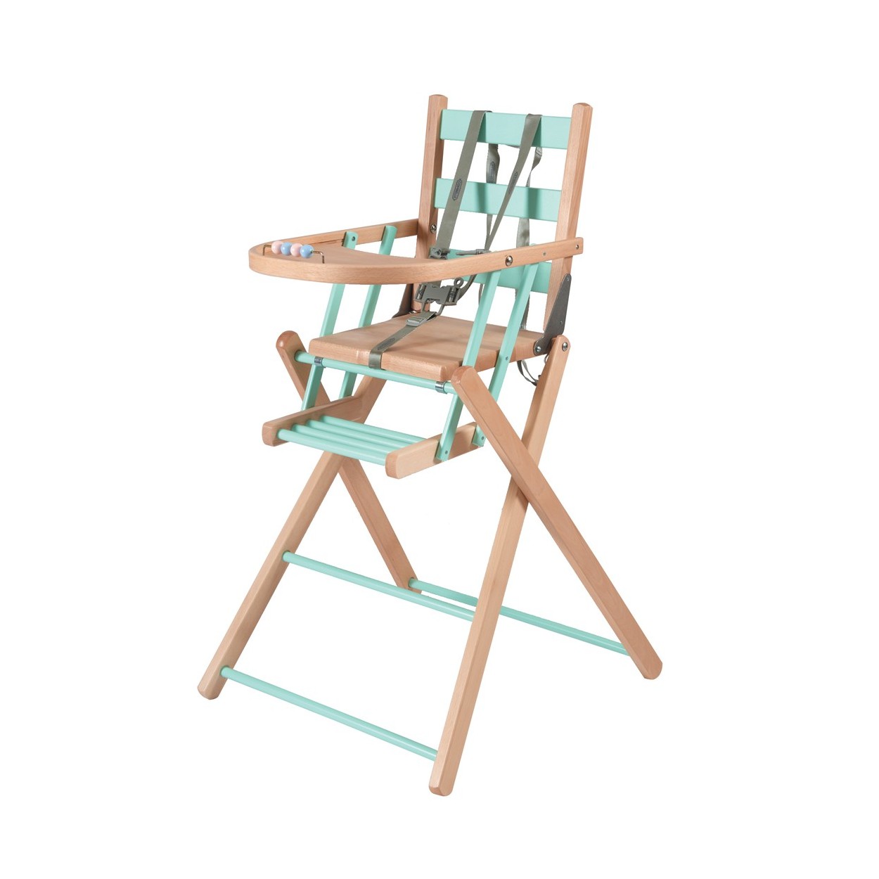 Chaise haute bébé pliante en bois bicolore vert menthe - 57x95 cm Chaise haute bébé pliante en bois bicolore vert menthe - 57x95 cm