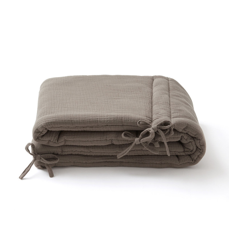 Tour de lit en double gaze de coton taupe Tour de lit en double gaze de coton taupe