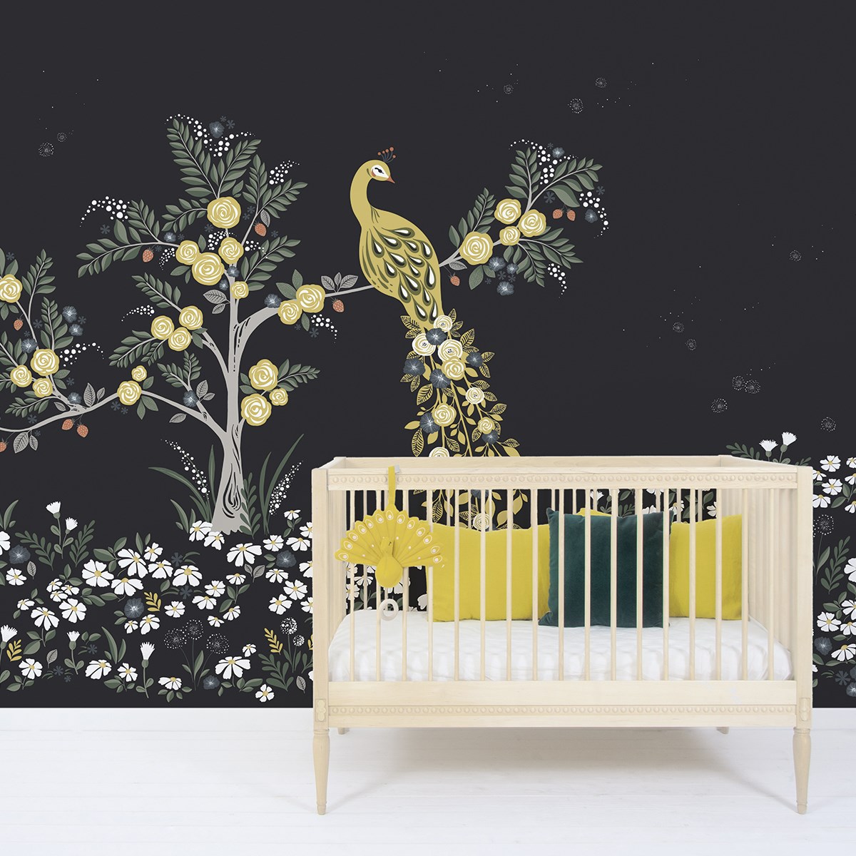 Papier peint décor mural paon en Papier Noir Papier peint décor mural paon en Papier Noir