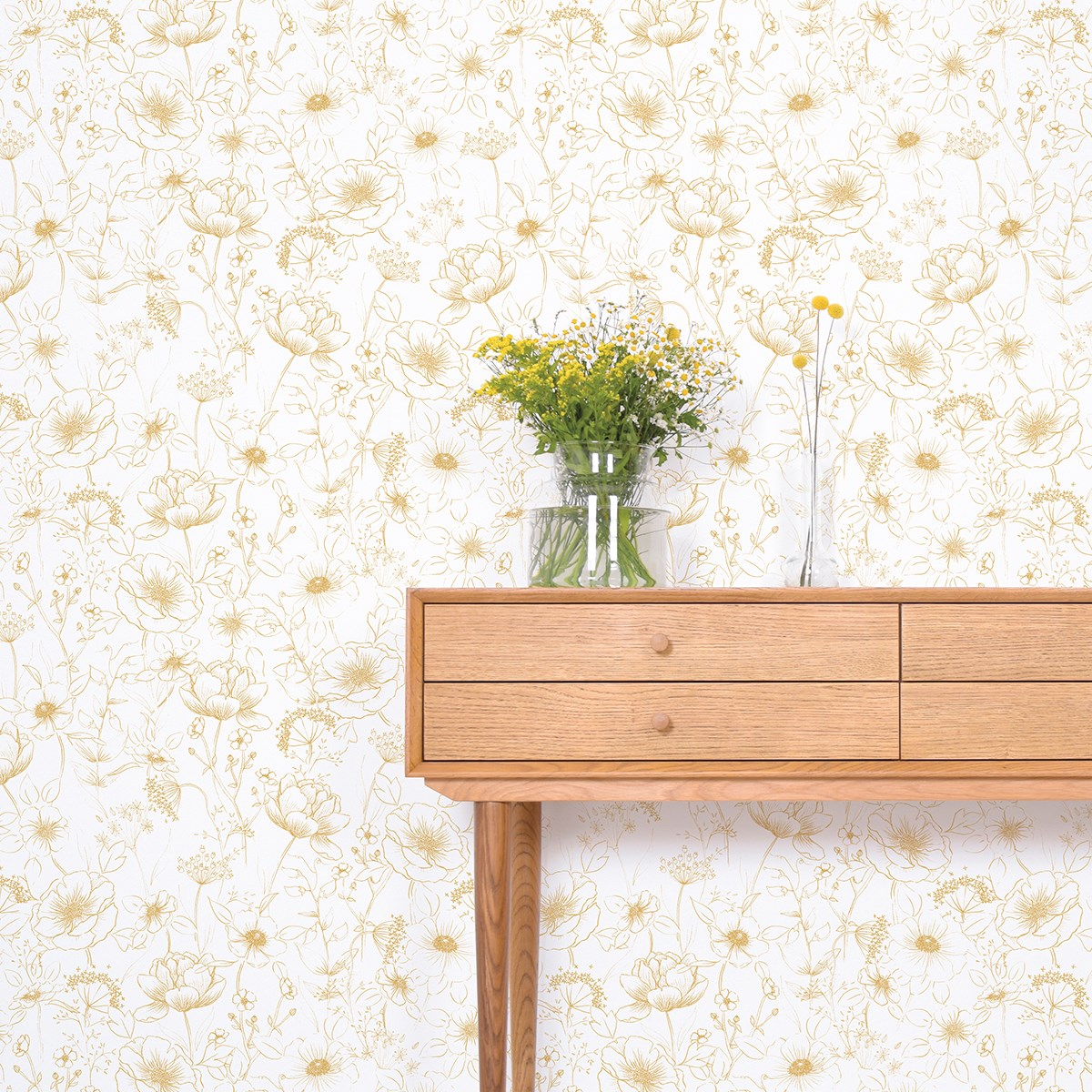 Papier peint bucolique fleurs en Papier Moutarde Papier peint bucolique fleurs en Papier Moutarde