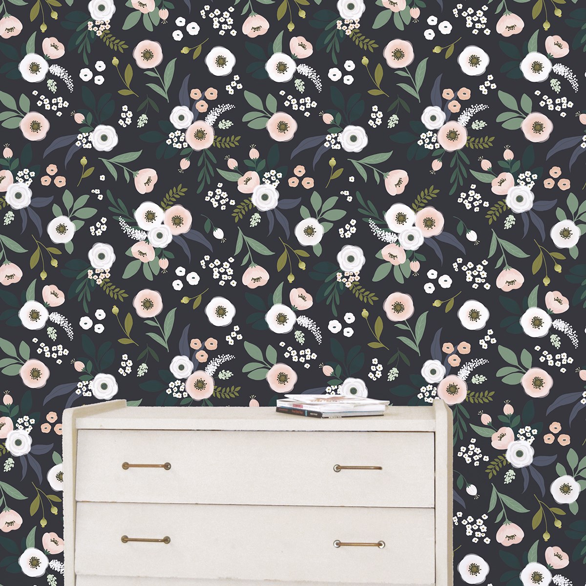 Papier peint floral en Papier Bleu marine Papier peint floral en Papier Bleu marine