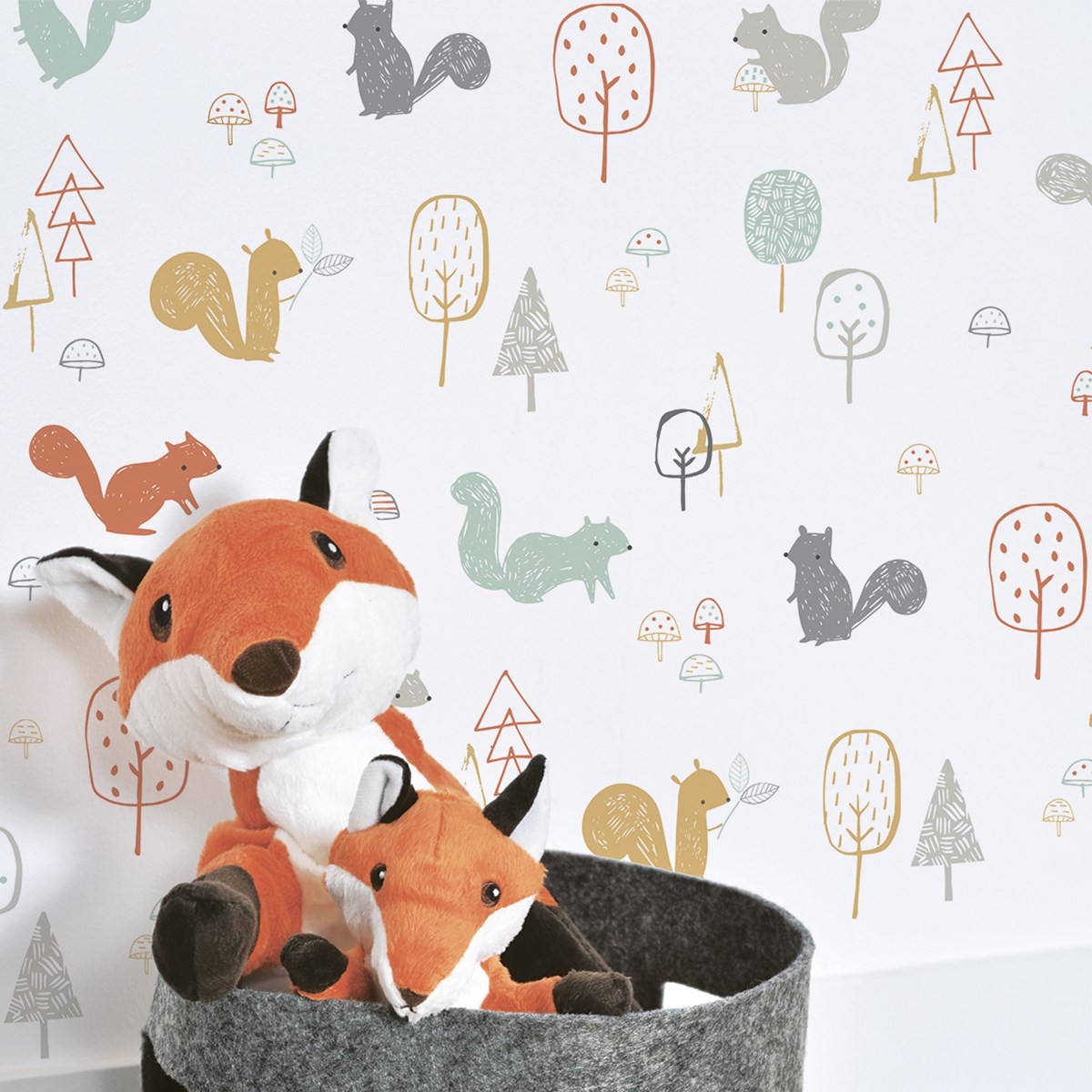 Papier peint forêt écureuils en Papier Multicolore Papier peint forêt écureuils en Papier Multicolore