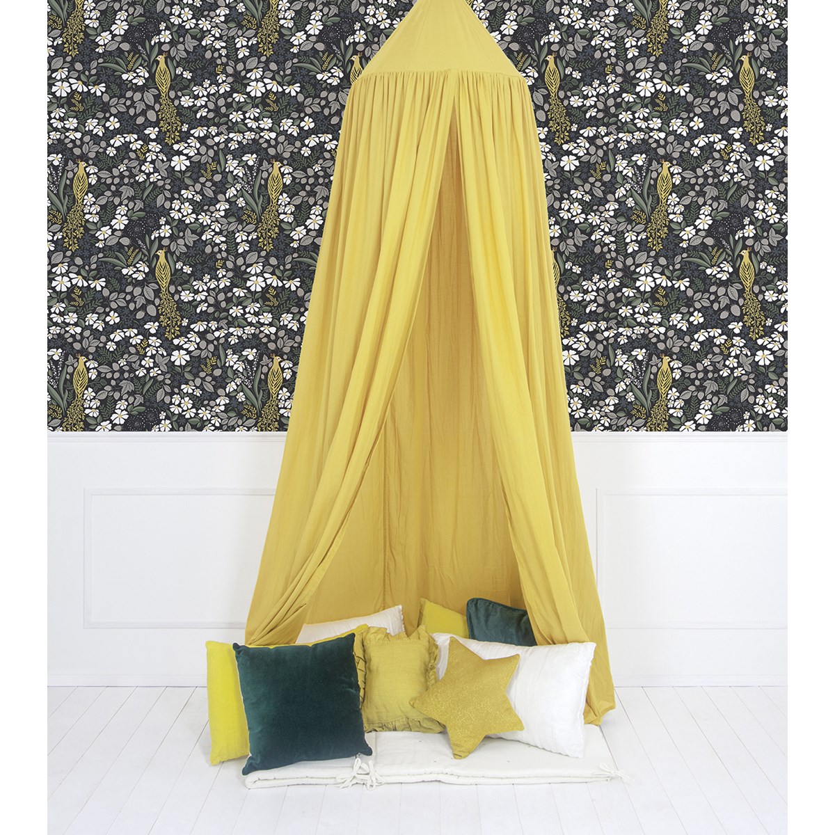 Papier peint fleurs et paons en Papier Vert 50cm x 10m Papier peint fleurs et paons en Papier Vert 50cm x 10m
