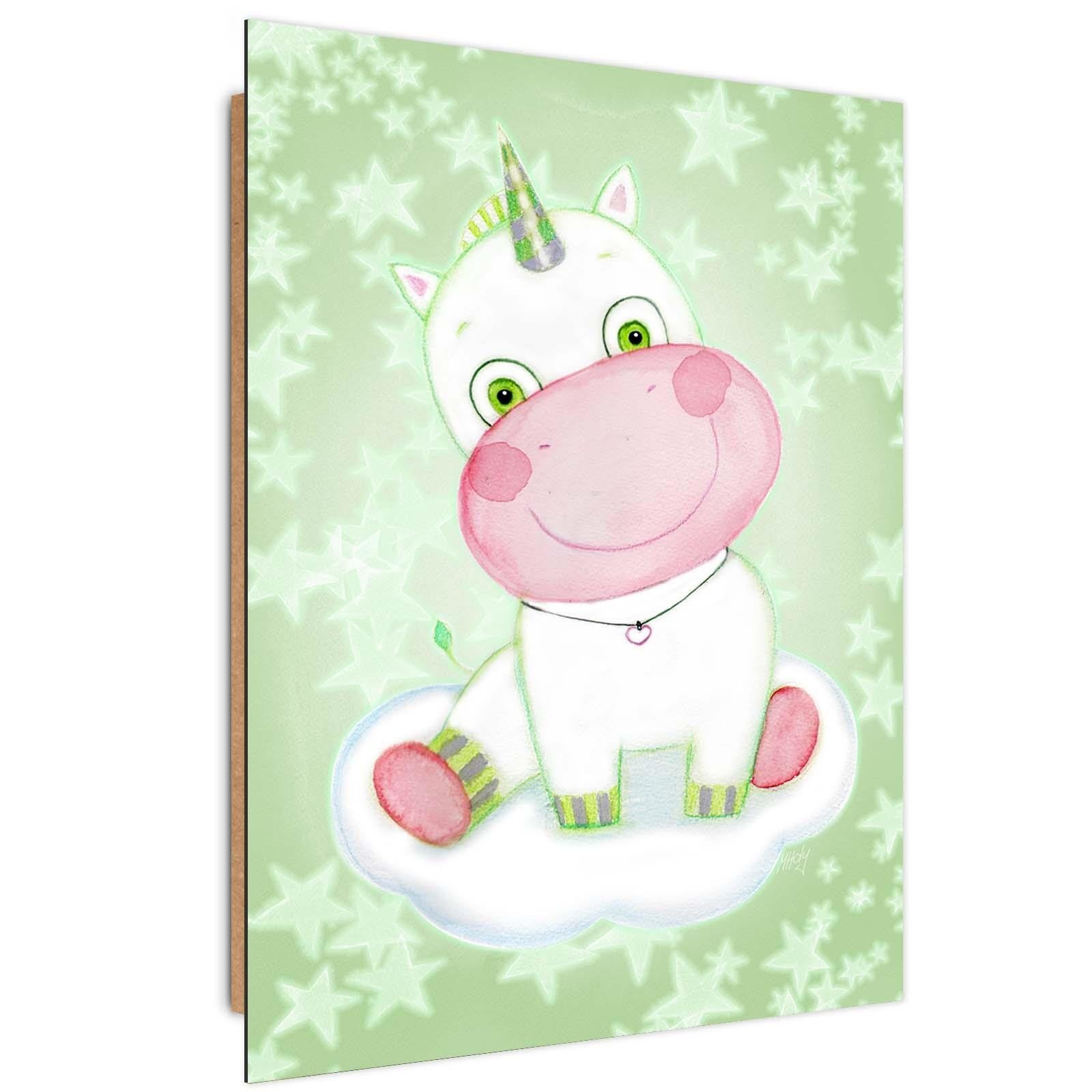 Tableau enfant bois enfants unicorn vert 50x70 Tableau enfant bois enfants unicorn vert 50x70
