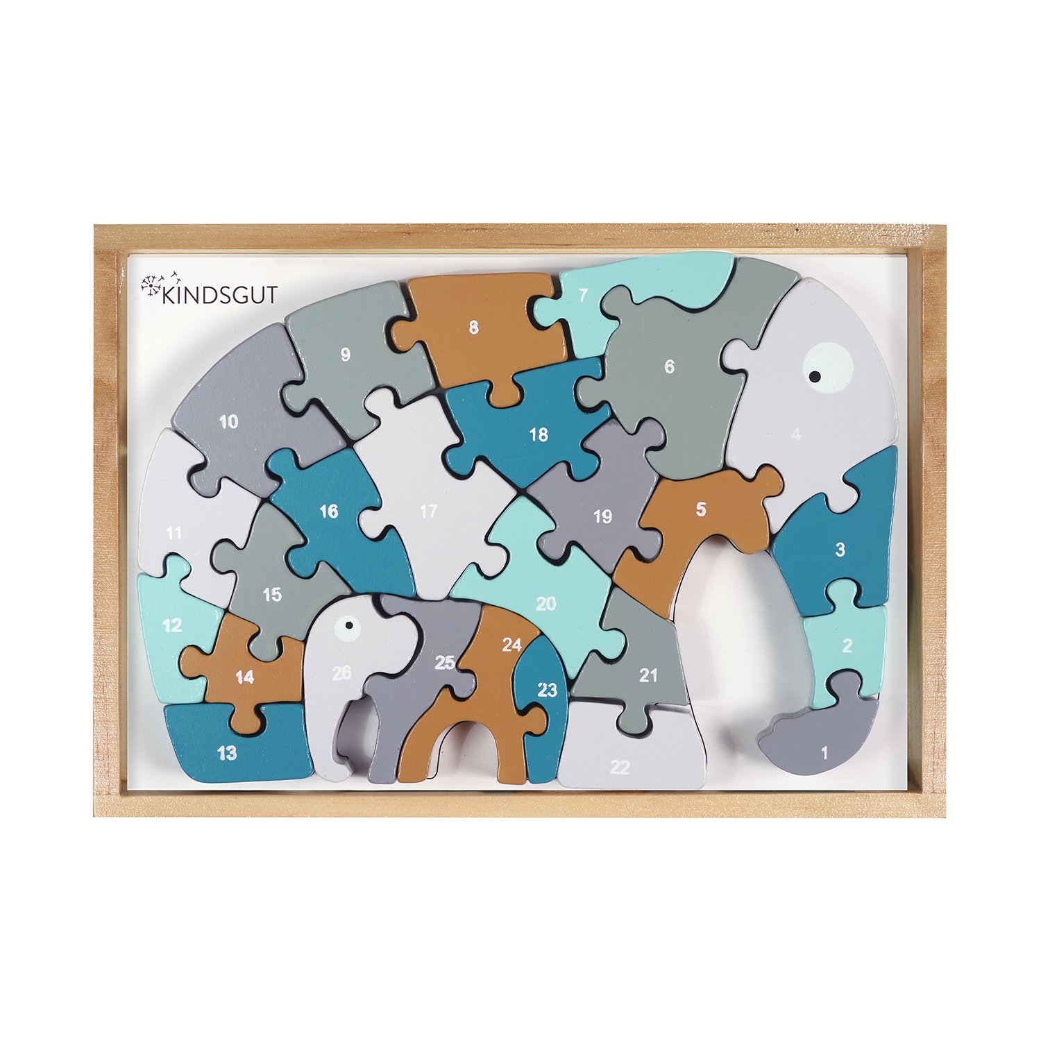 Puzzle lettre elephant en bois multicolore