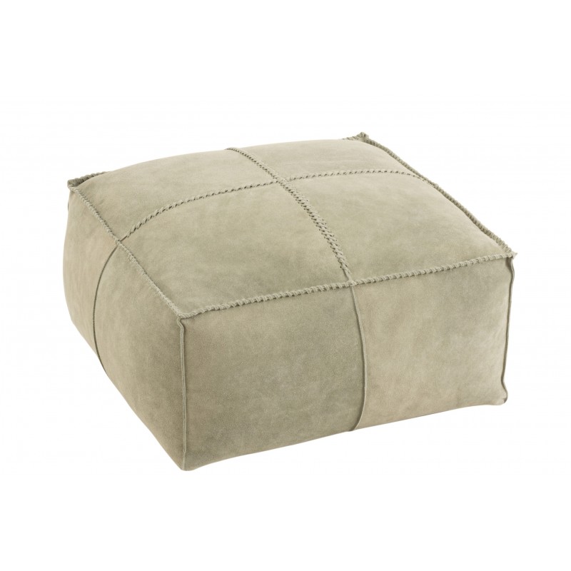 Pouf bas en cuir vert Pouf bas en cuir vert