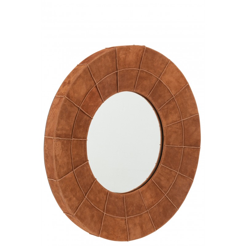 Miroir bord rond cuir cognac D70 Miroir bord rond cuir cognac D70