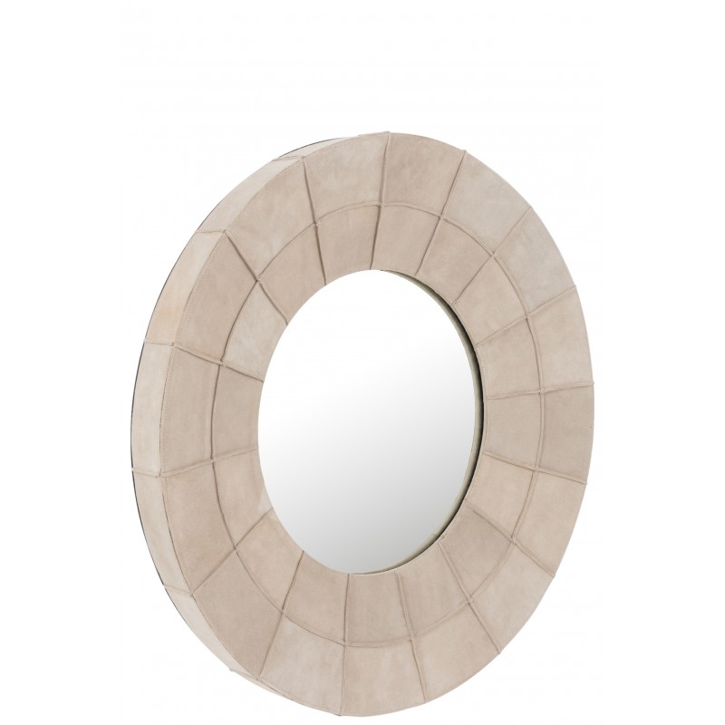 Miroir bord rond cuir beige D70 Miroir bord rond cuir beige D70