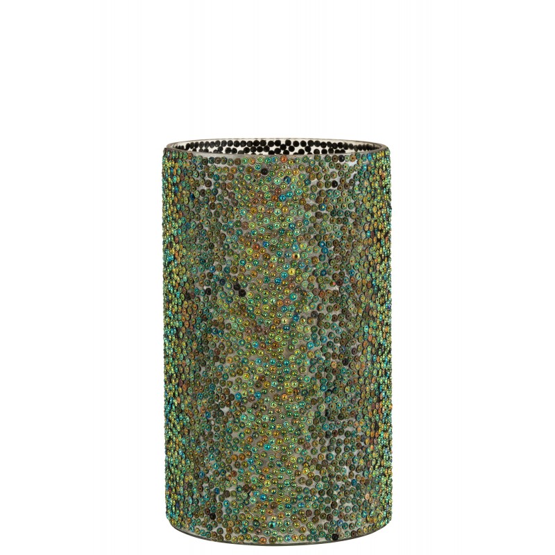 Photophore cylindrique verre bleu/vert H25,5cm Photophore cylindrique verre bleu/vert H25,5cm
