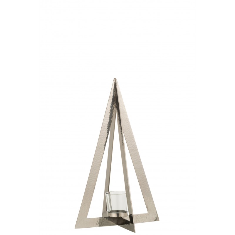 Photophore acier inoxydable verre argent H40cm Photophore acier inoxydable verre argent H40cm