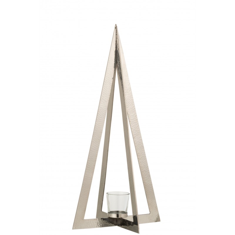 Photophore acier inoxydable verre argent H55cm Photophore acier inoxydable verre argent H55cm