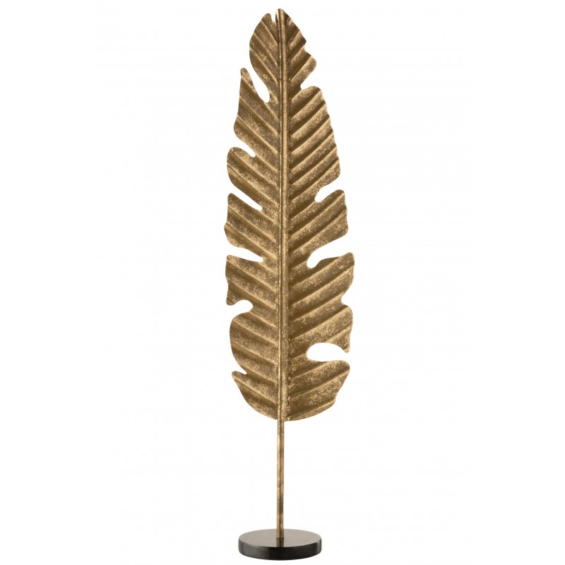 Feuille sur pied rond alu/marbre or H78,5cm Feuille sur pied rond alu/marbre or H78,5cm