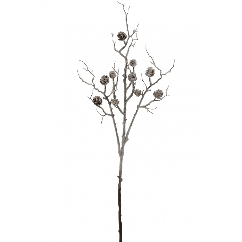 Branche pomme de pin neige plastique marron H118cm