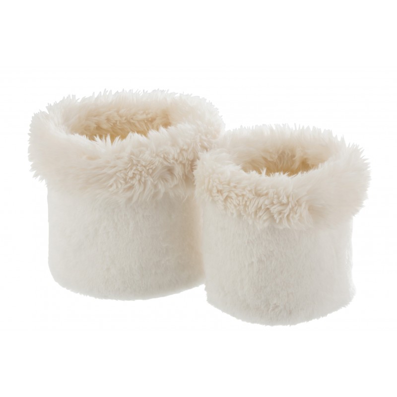 Set de 2 cache-pots peluche écru H25,5cm Set de 2 cache-pots peluche écru H25,5cm