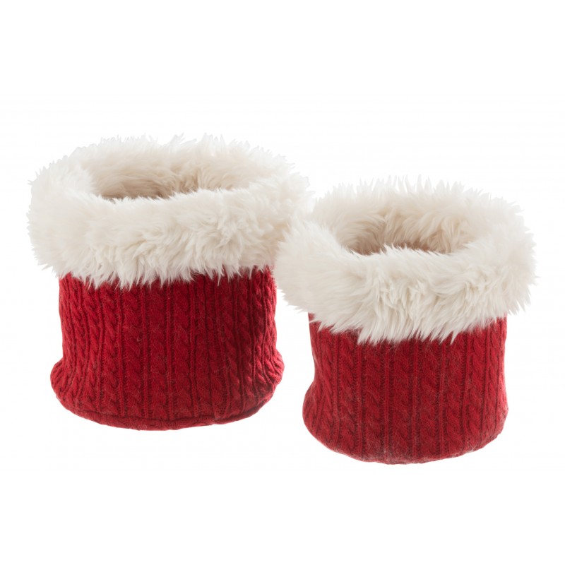 Set de 2 cache-pots peluche rouge/blanc H25,5cm Set de 2 cache-pots peluche rouge/blanc H25,5cm