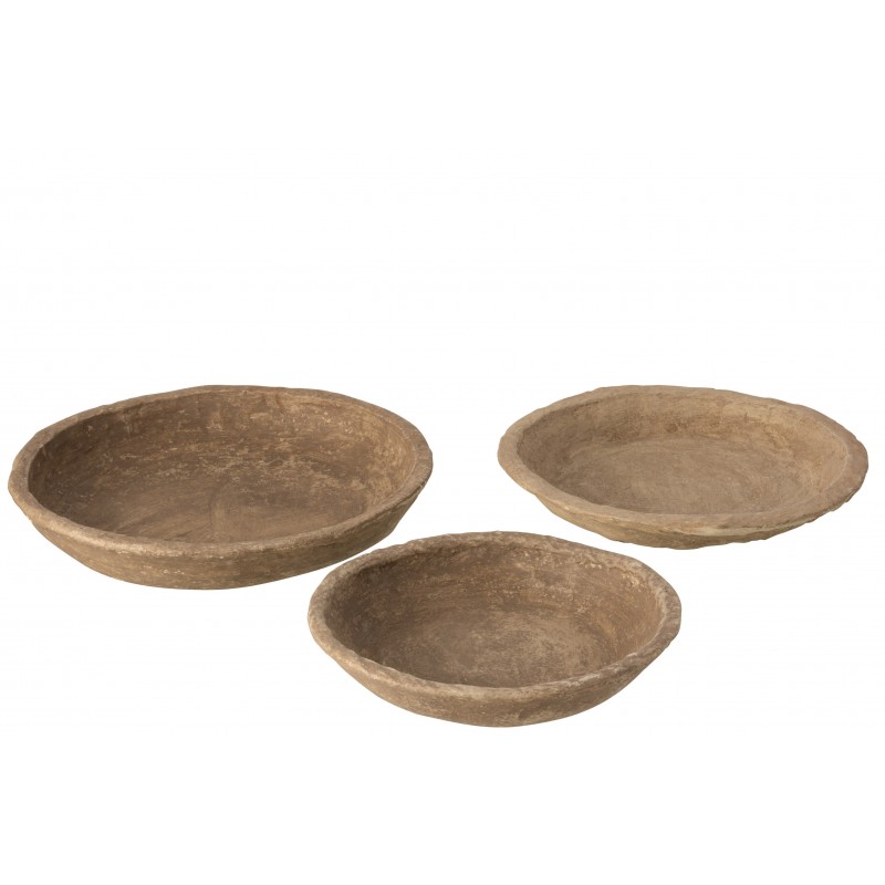 Set de 3 plats en papier mâché marron D40cm Set de 3 plats en papier mâché marron D40cm