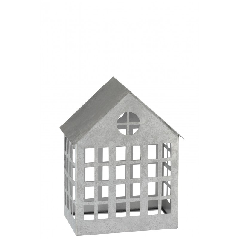 Bougeoir maison fer argent H28cm Bougeoir maison fer argent H28cm