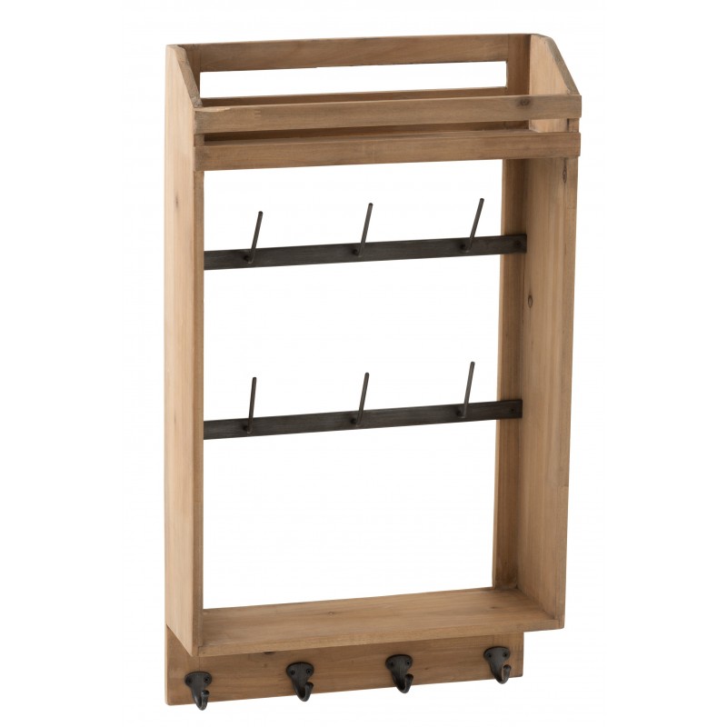 Étagère clefs et portemanteau bois naturel Étagère clefs et portemanteau bois naturel