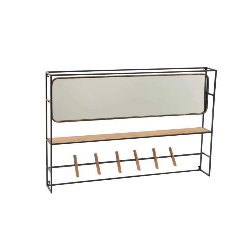 Étagère 1 planche et miroir métal/bois/verre noir L120cm