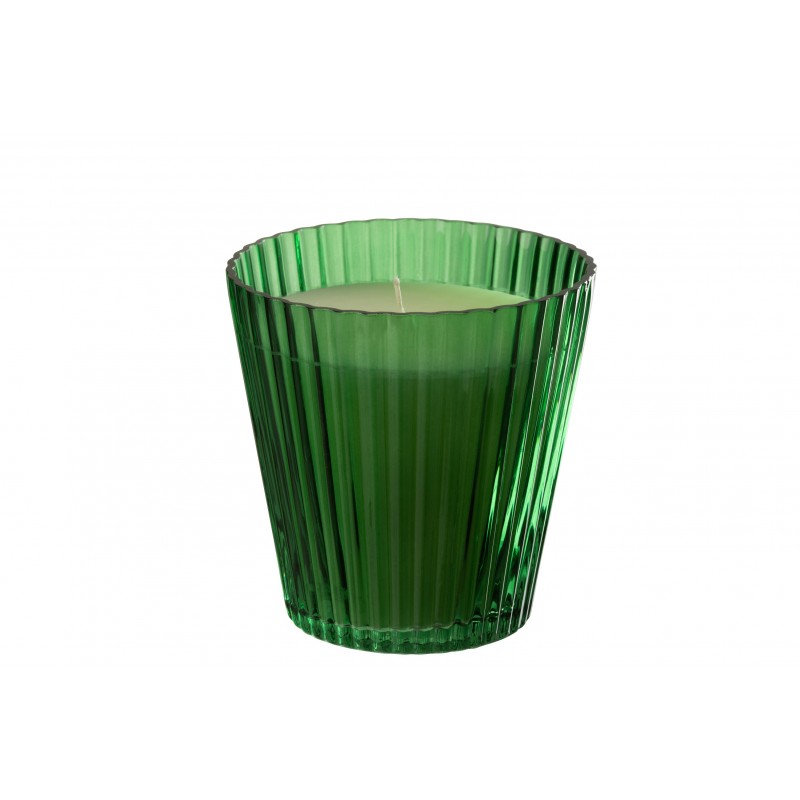 Bougie cannelures verre vert 120h Bougie cannelures verre vert 120h