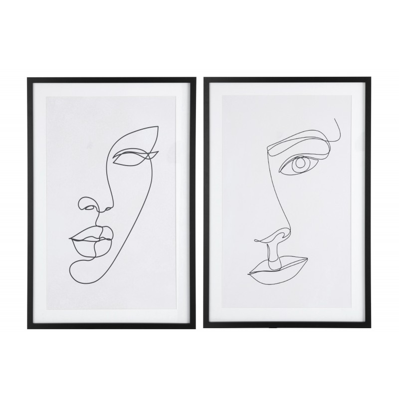 Cadres visages abstraits mdf/verre blanc/noir 60x90cm - Lot de 2 Cadres visages abstraits mdf/verre blanc/noir 60x90cm - Lot de 2