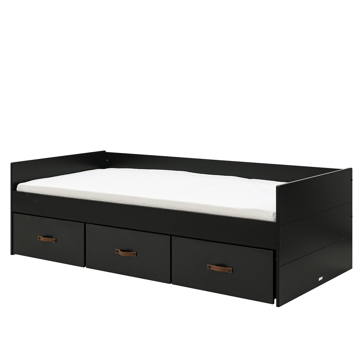 Lit banquette 90x200 3 tiroirs noir mat bois Lit banquette 90x200 3 tiroirs noir mat bois