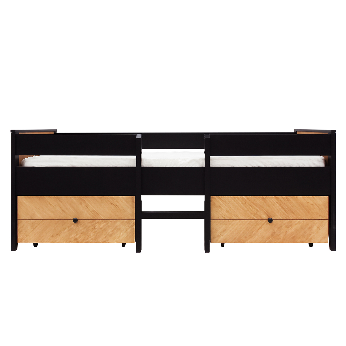 Lit 90x200 2 tiroirs de lit sommier inclus noir bois naturel Lit 90x200 2 tiroirs de lit sommier inclus noir bois naturel