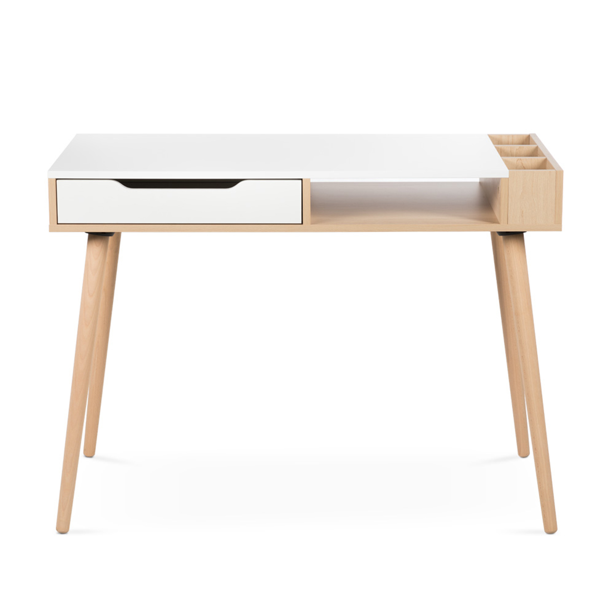 Bureau 1 tiroir 1 niche blanc et bois Bureau 1 tiroir 1 niche blanc et bois