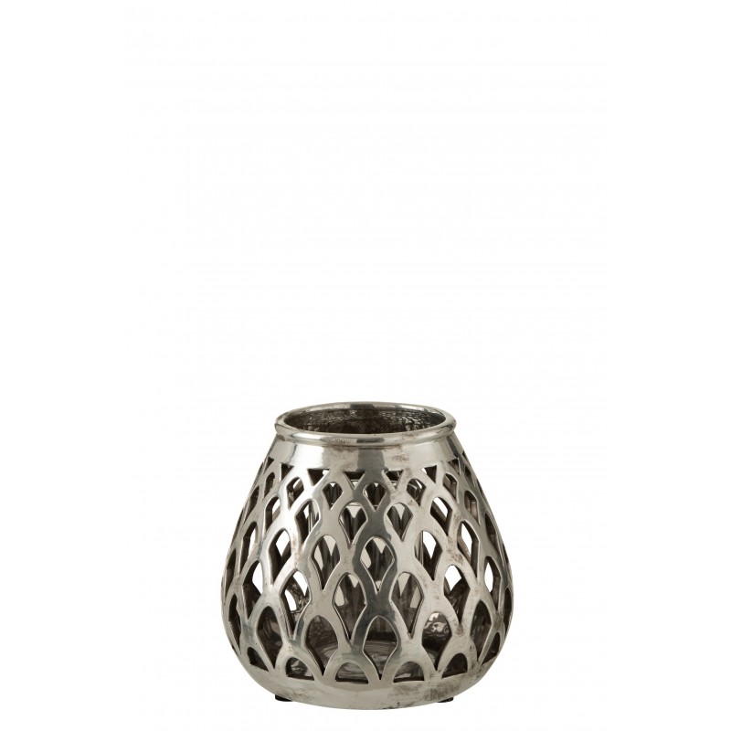 Photophore à carreaux verre/métal argenté H23,5cm Photophore à carreaux verre/métal argenté H23,5cm