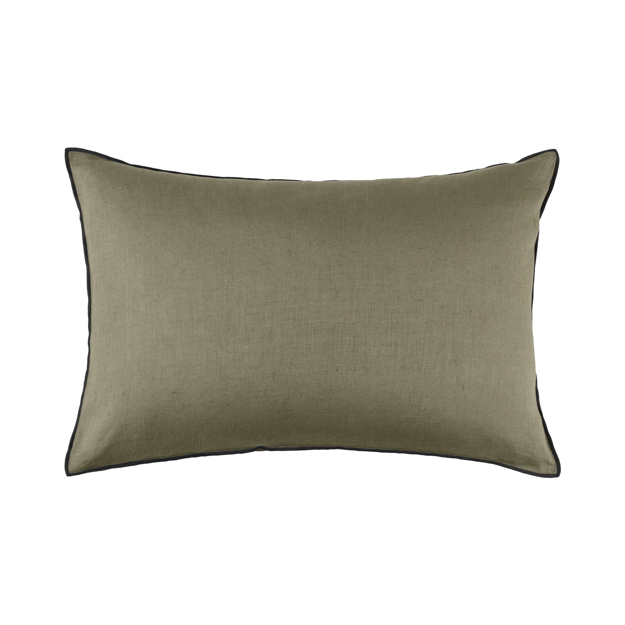 Housse de coussin 40x60 cm Kaki et bourdon noir en Lin Housse de coussin 40x60 cm Kaki et bourdon noir en Lin